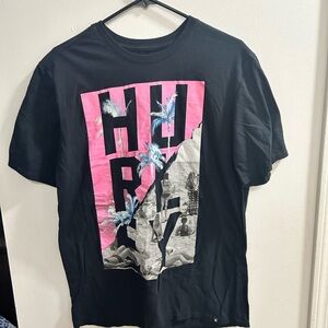 Hurley Mens T Shirt Large Black Graphic Print Palm Tree Beach‎ Vibe Casual Tee